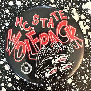 Vintage 80s 90s NC State Wolfpack NCAA Pin-Back Button 2.5” USA